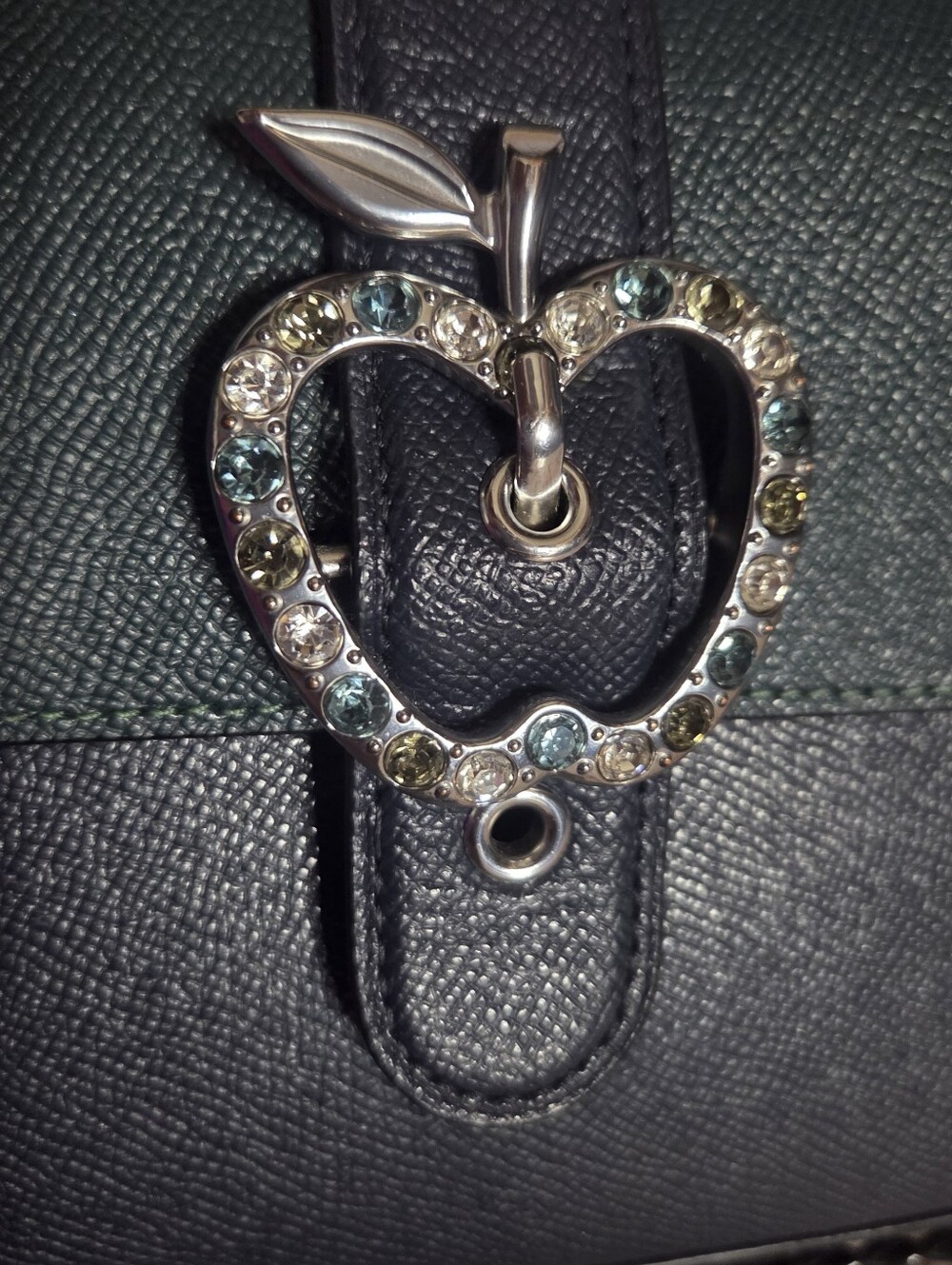 Coach Black and Dark Green Crossbody with Crystal Apple Charm - Picture 3 of 10